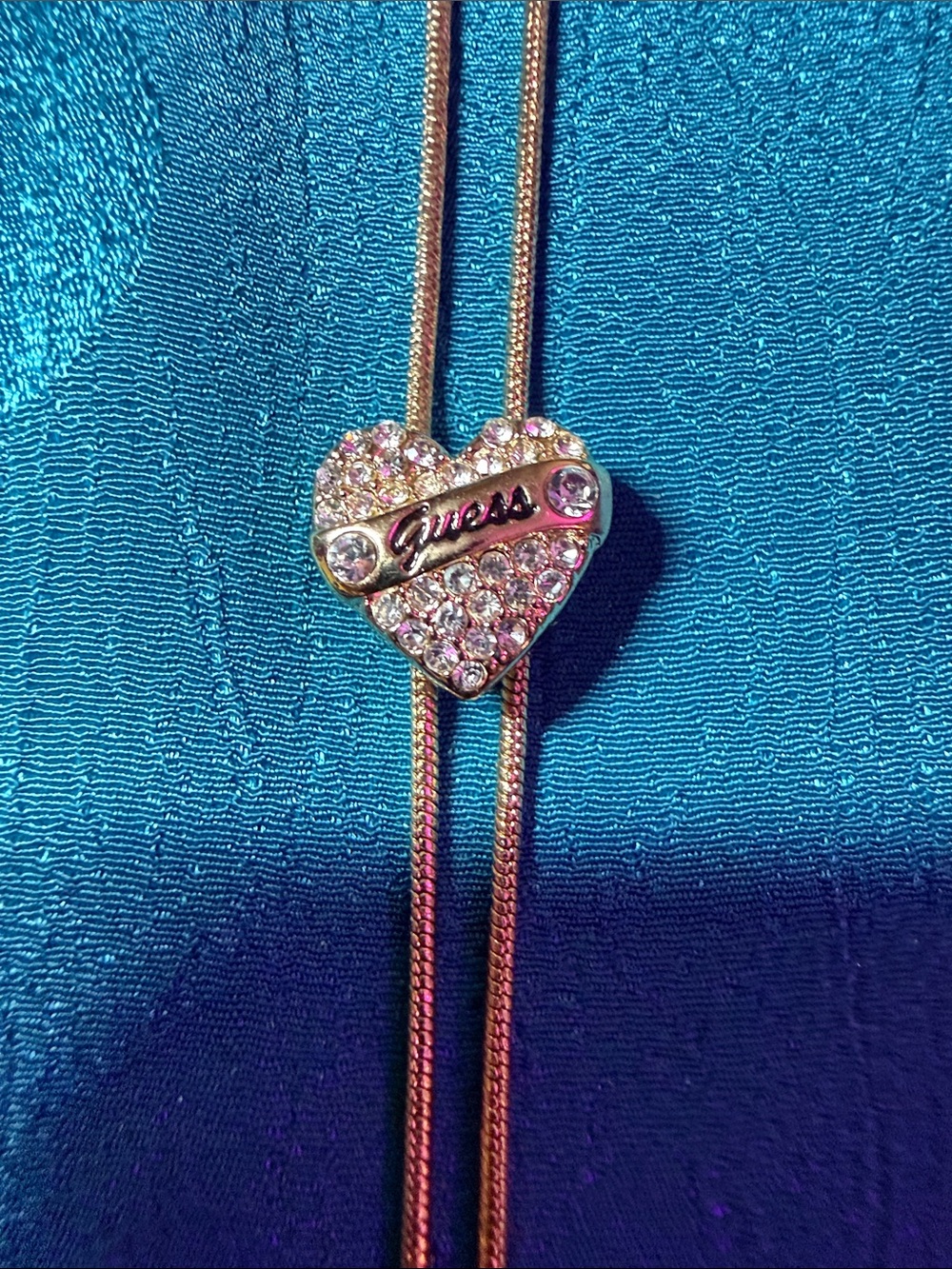 GUESS Gold-Tone Pave Heart Pendant Necklace with Pink Crystals